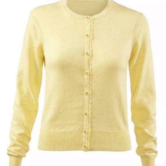 Cabi Cardigan Sweater Yellow Size Medium Lace Confetti Sunny Sunshine Academia - Picture 1 of 14